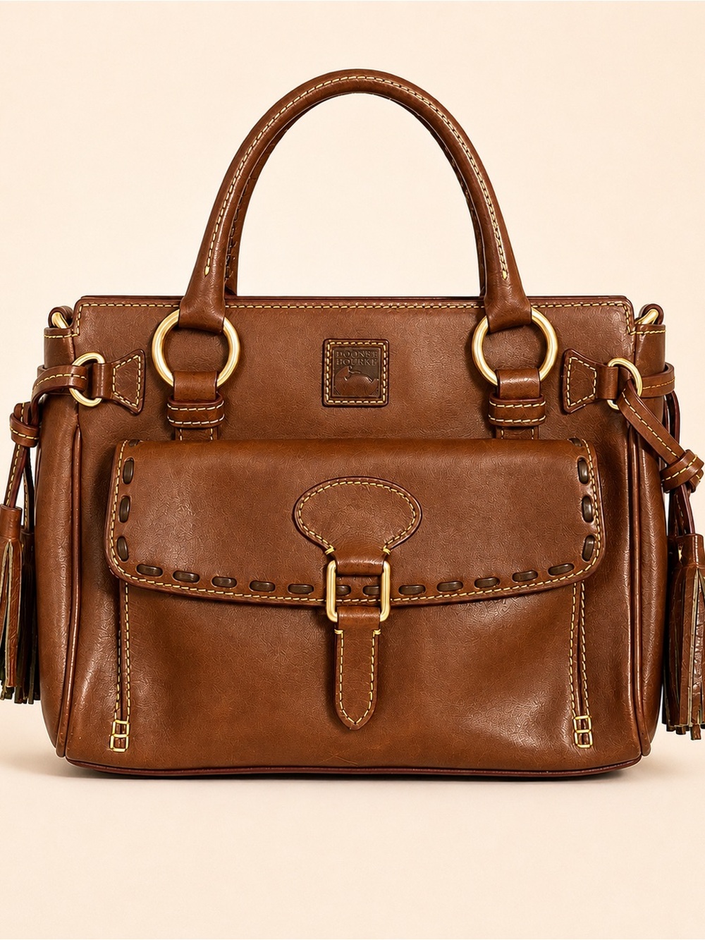Dooney & Bourke Florentine Medium Pocket Satchel Brown Leather Bag